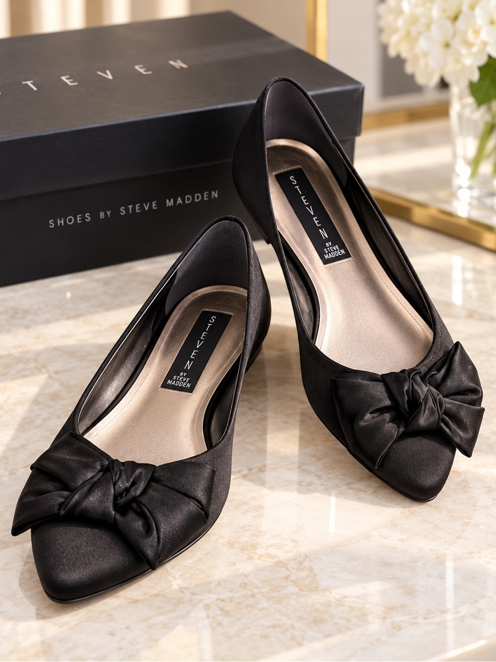 Steve Madden Black Satin Bow Flats - Women